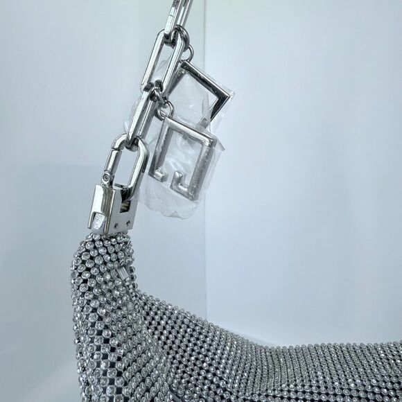 NWT Cult Gaia Gia Allover Crystal Zip Shoulder Bag in Silver - Picture 8 of 14